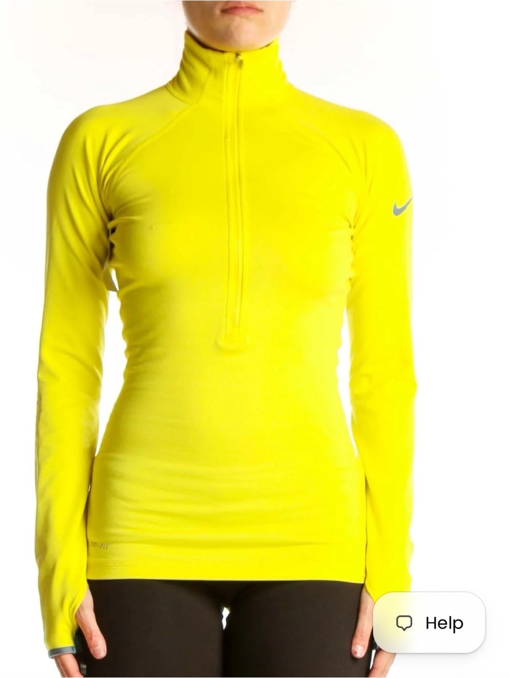 Nike Pro Women's High-Neck Half-Zip Athletic Top in Neon Yellow Size S